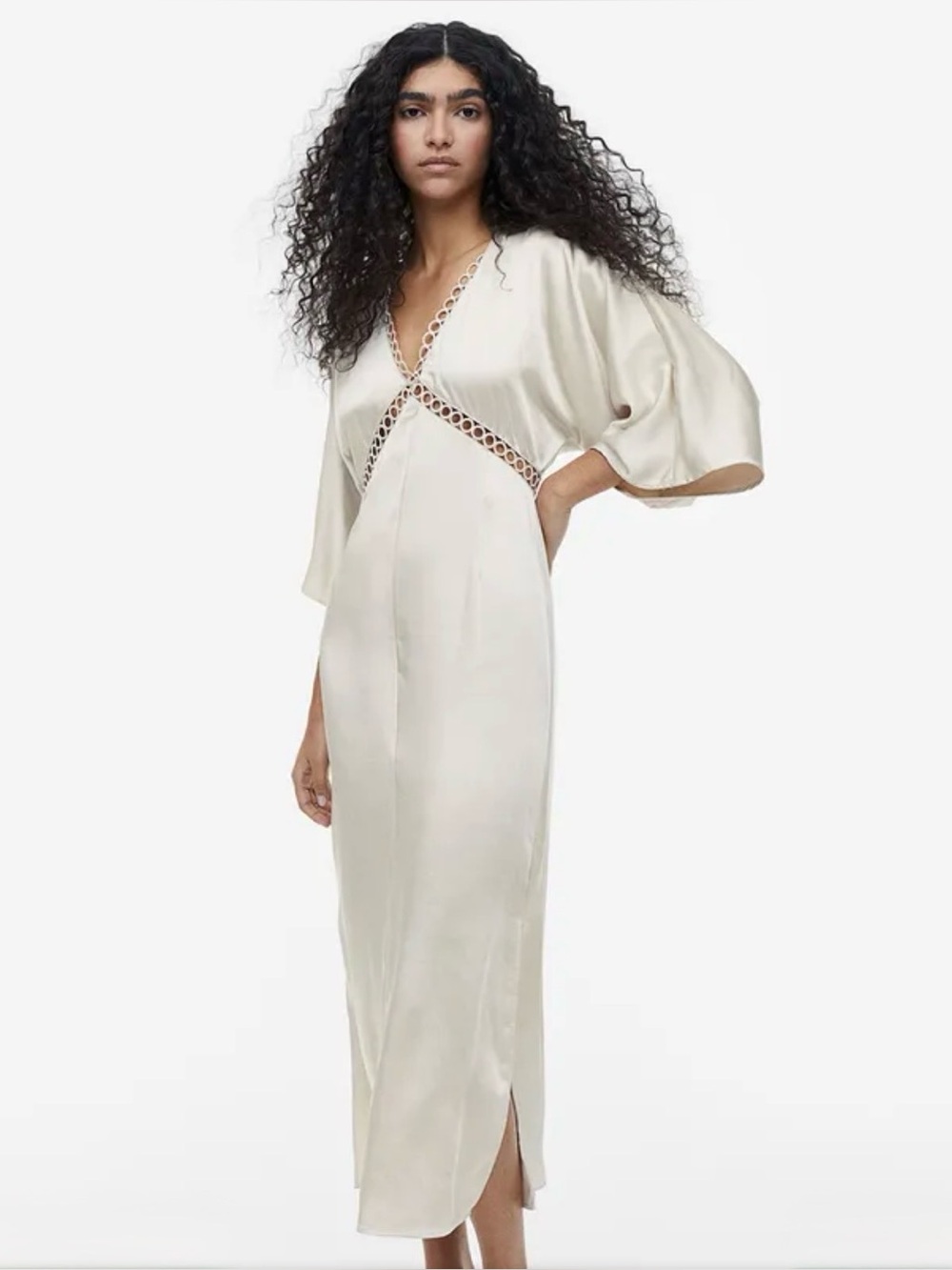 H&M Satin Maxi Dress Cutout Kimono Sleeve Boho Bridal Goddess Small